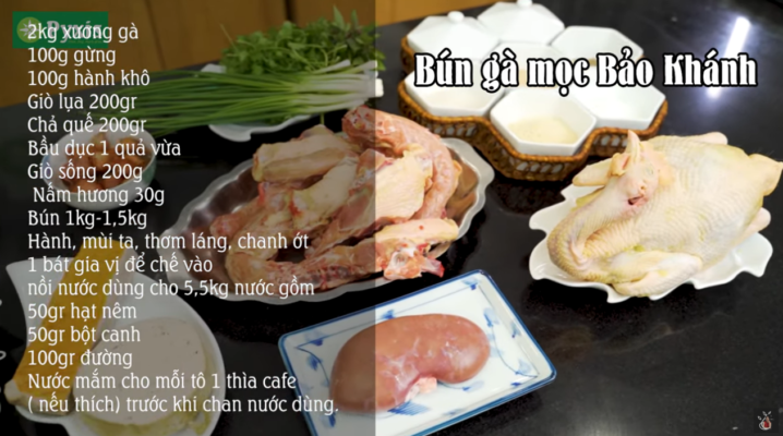 Nguyên liệu làm bún mọc gà Bảo Khánh